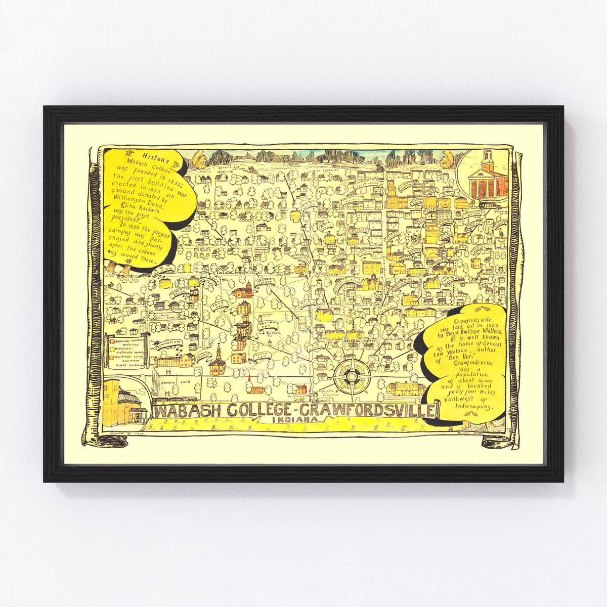 Wabash College Vintage Map 1928