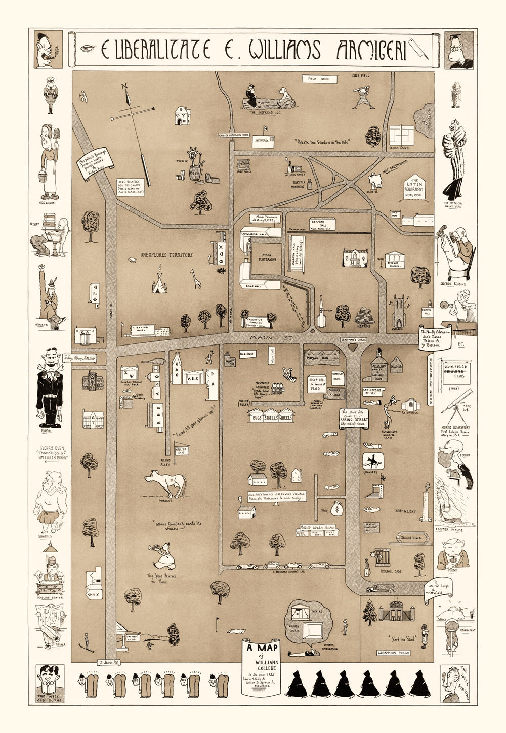 Vintage Map of Williams College, 1935 print style example