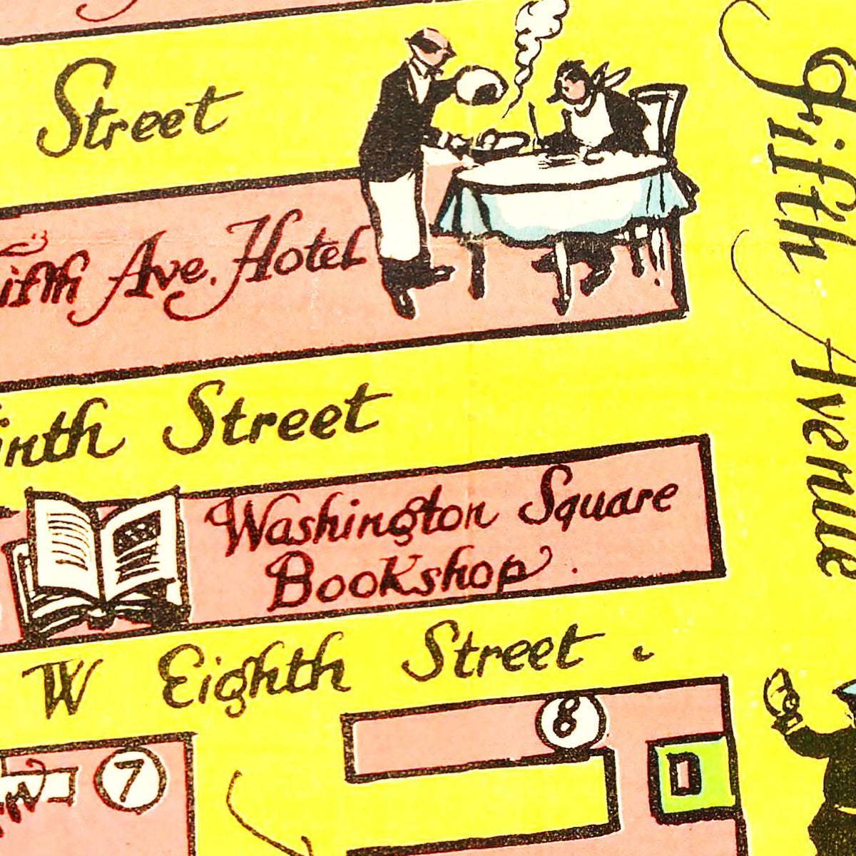 Restored historic details from the 1934 city map of Greenwich Village, New York