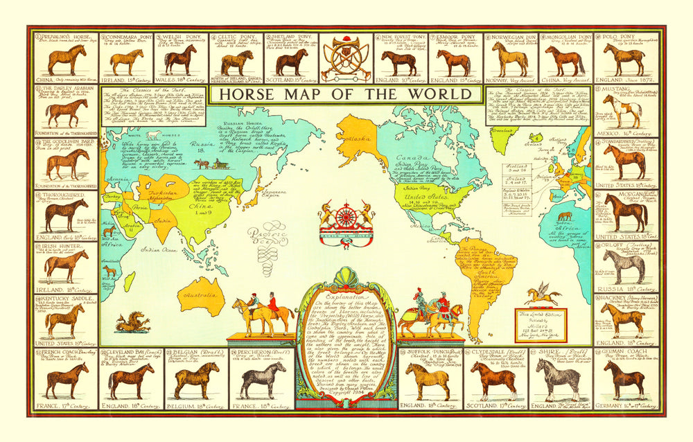 World Map of Horses, 1934 print style example