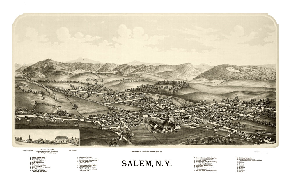 Vintage Map of Salem, New York 1889 print style example