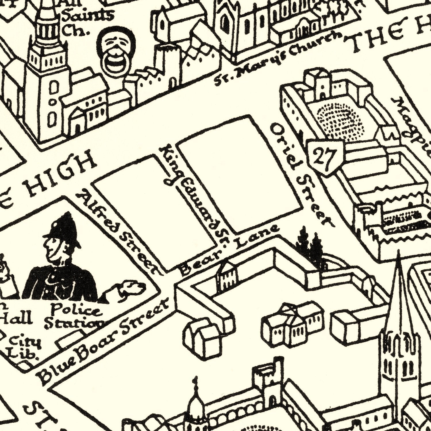 Restored historic details from the 1950 university map of Oxford