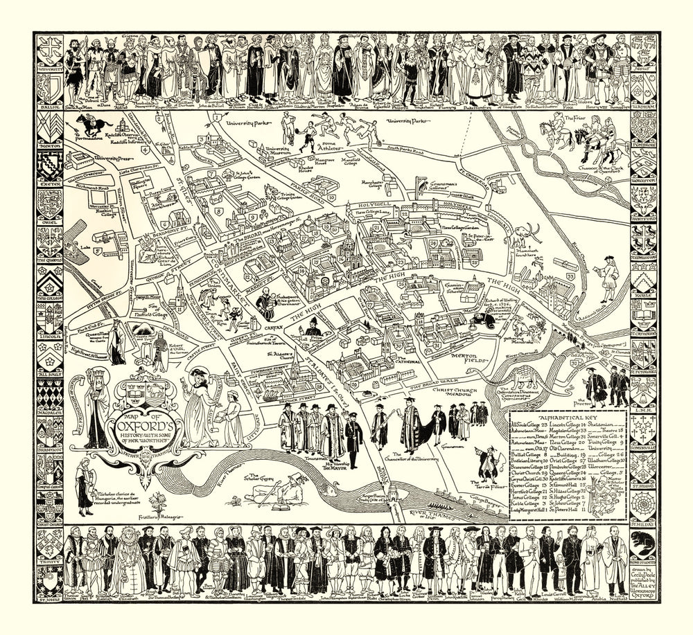 Vintage Map of Oxford University, 1950 print style example