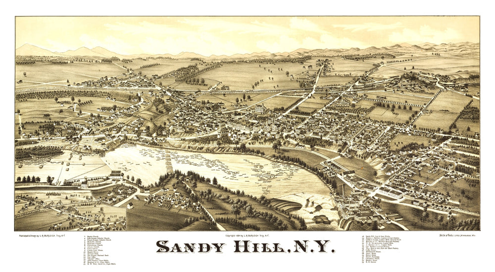 Vintage Map of Sandy Hill, New York 1884 print style example