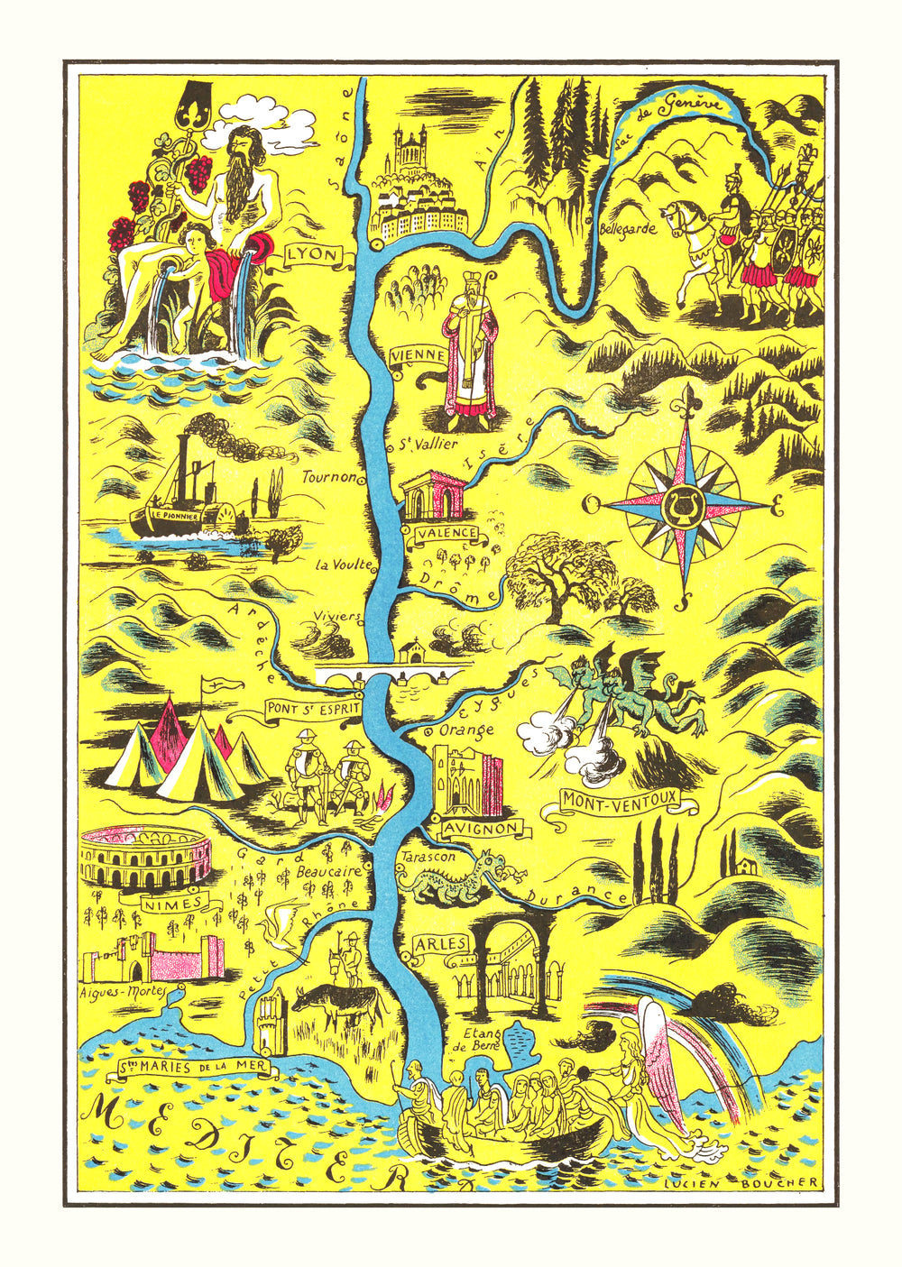 Vintage Map of St Maries de la Mer, 1938 print style example