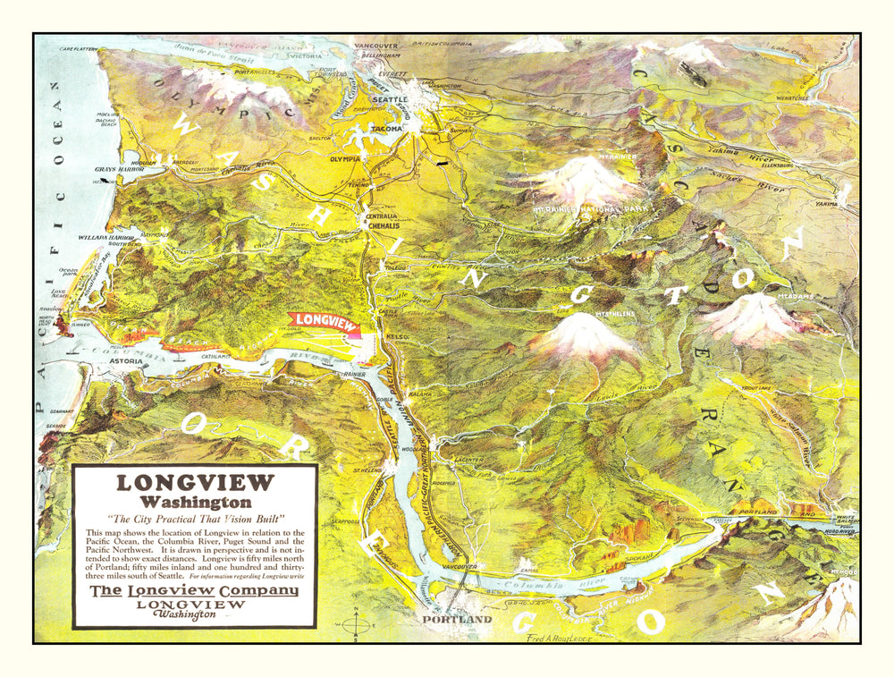 Vintage Map of Longview, Washington 1923 print style example