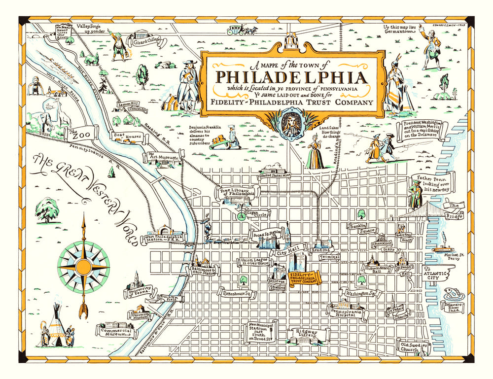 Vintage Map of Philadelphia, Pennsylvania 1940 print style example