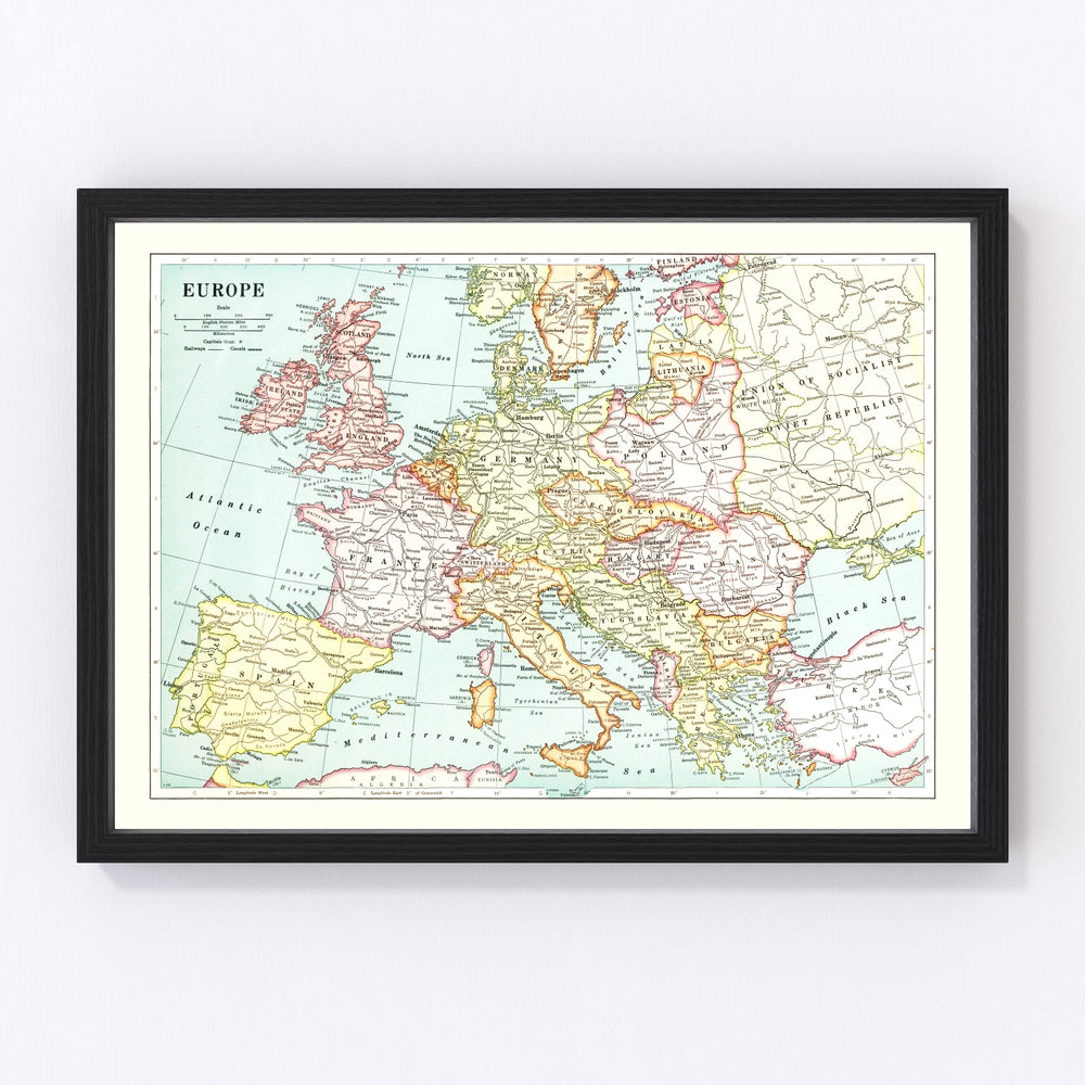 Europe Vintage Map 1926