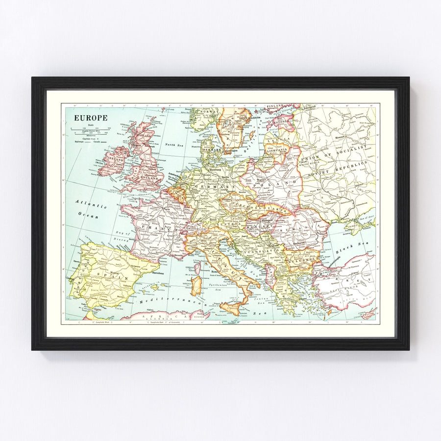 Europe Vintage Map 1926
