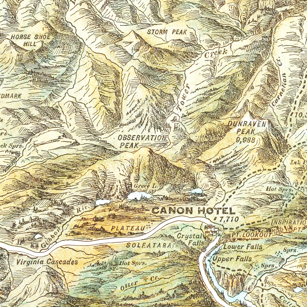 Restored historic details from the 1895 national park map of County, Wyoming
