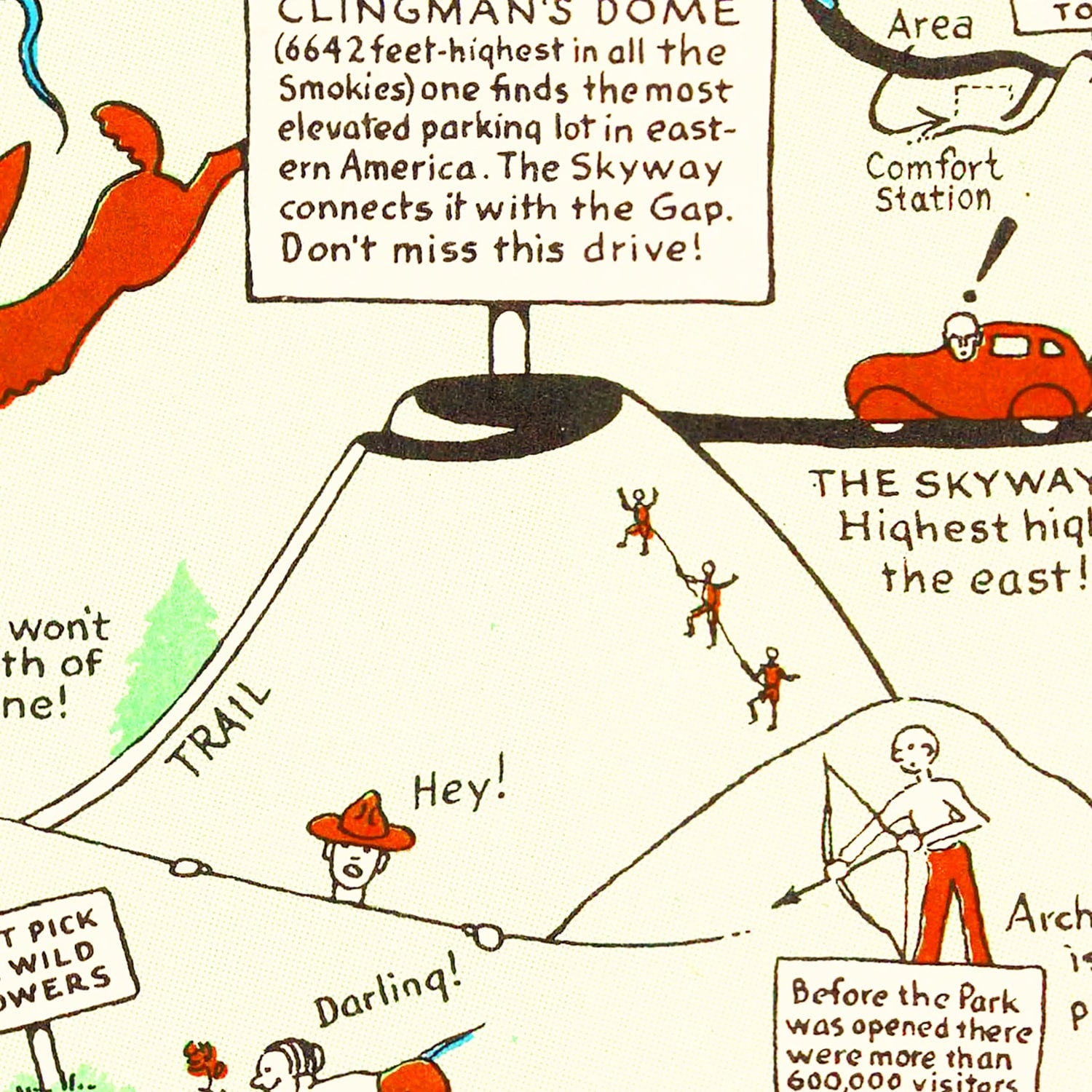 Restored historic details from the 1939 national park map of County, North Carolina