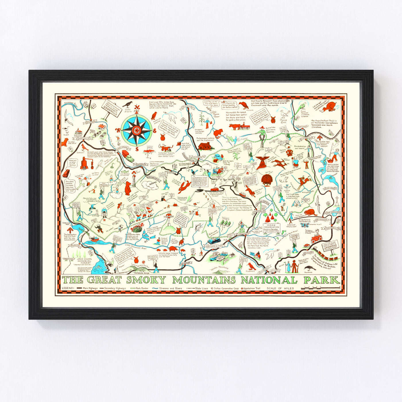 The Great Smoky Mountains National Park Vintage Map 1939