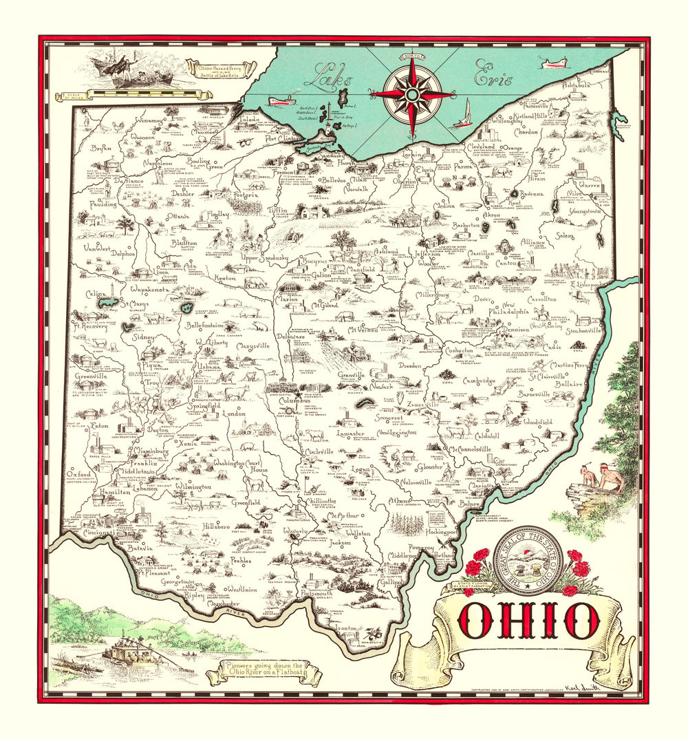 Vintage Map of Ohio 1940 print style example