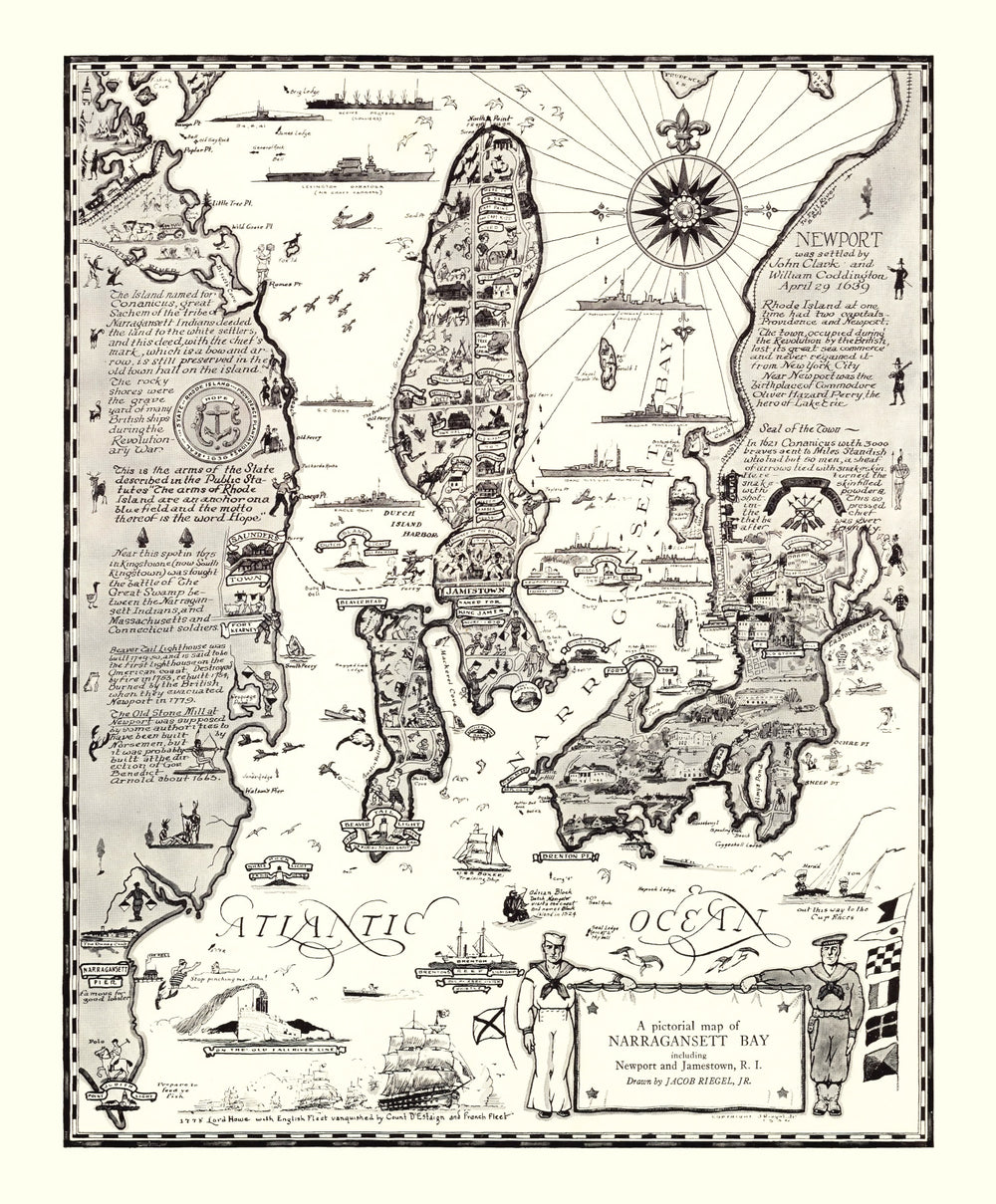 Vintage Map of Narragansett Bay, 1932 print style example