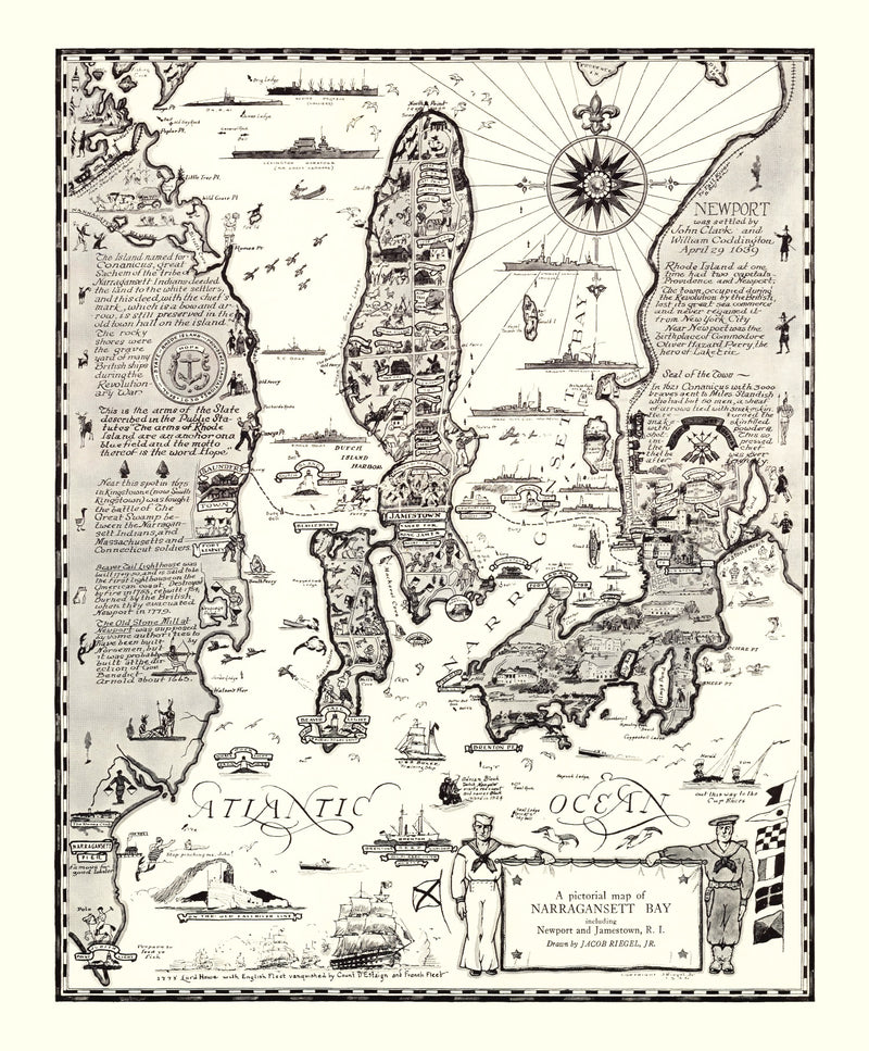 Size comparison using Vintage Map of Narragansett Bay, 1932
