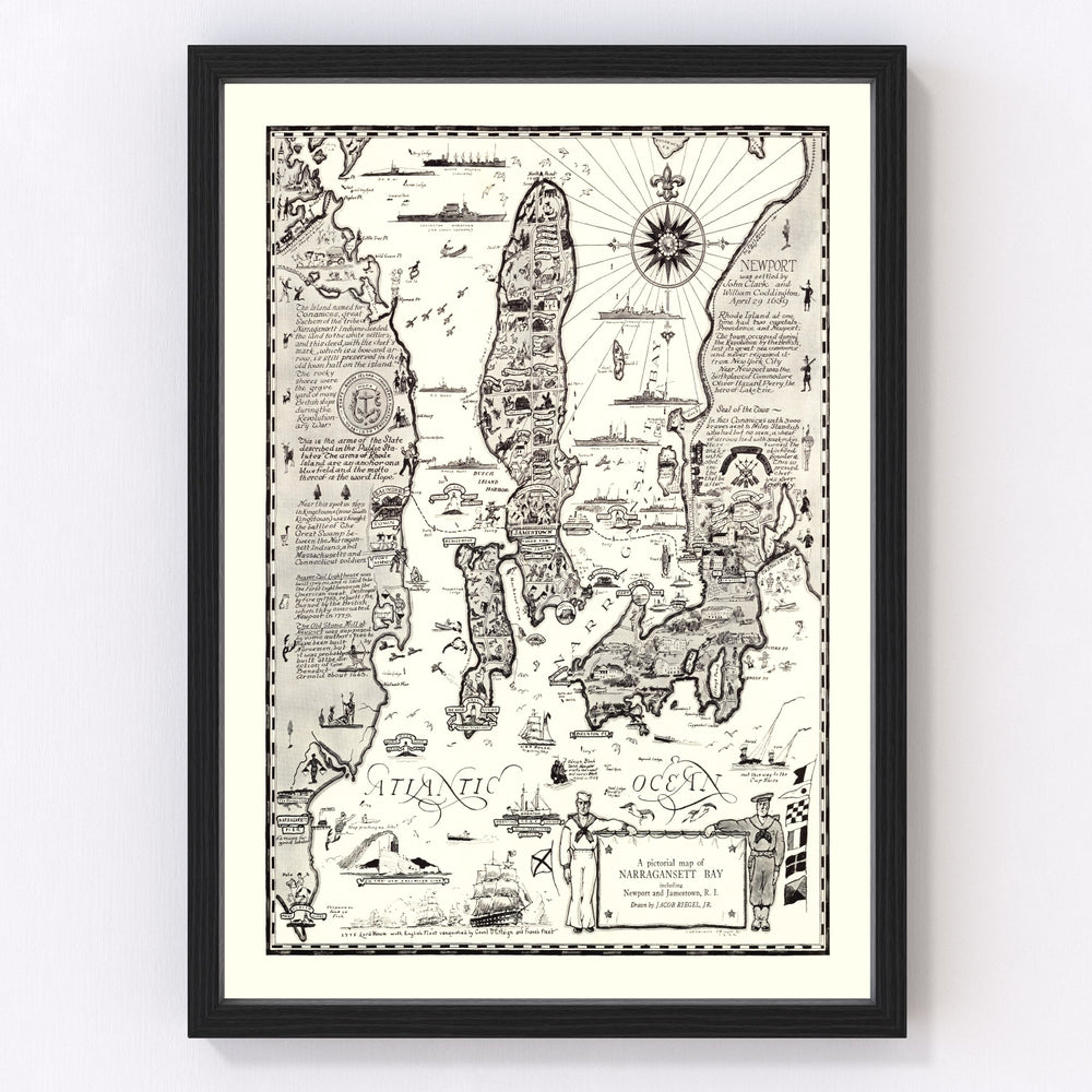 Narragansett Bay Vintage Map 1932