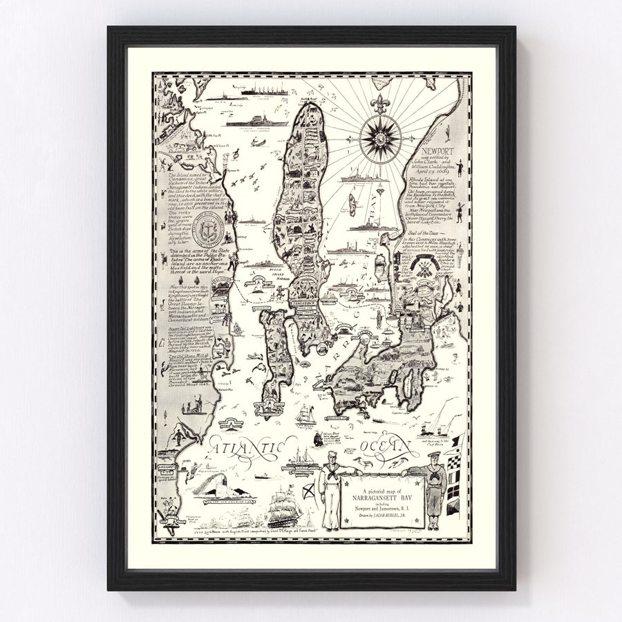 Vintage Map of Narragansett Bay, 1932