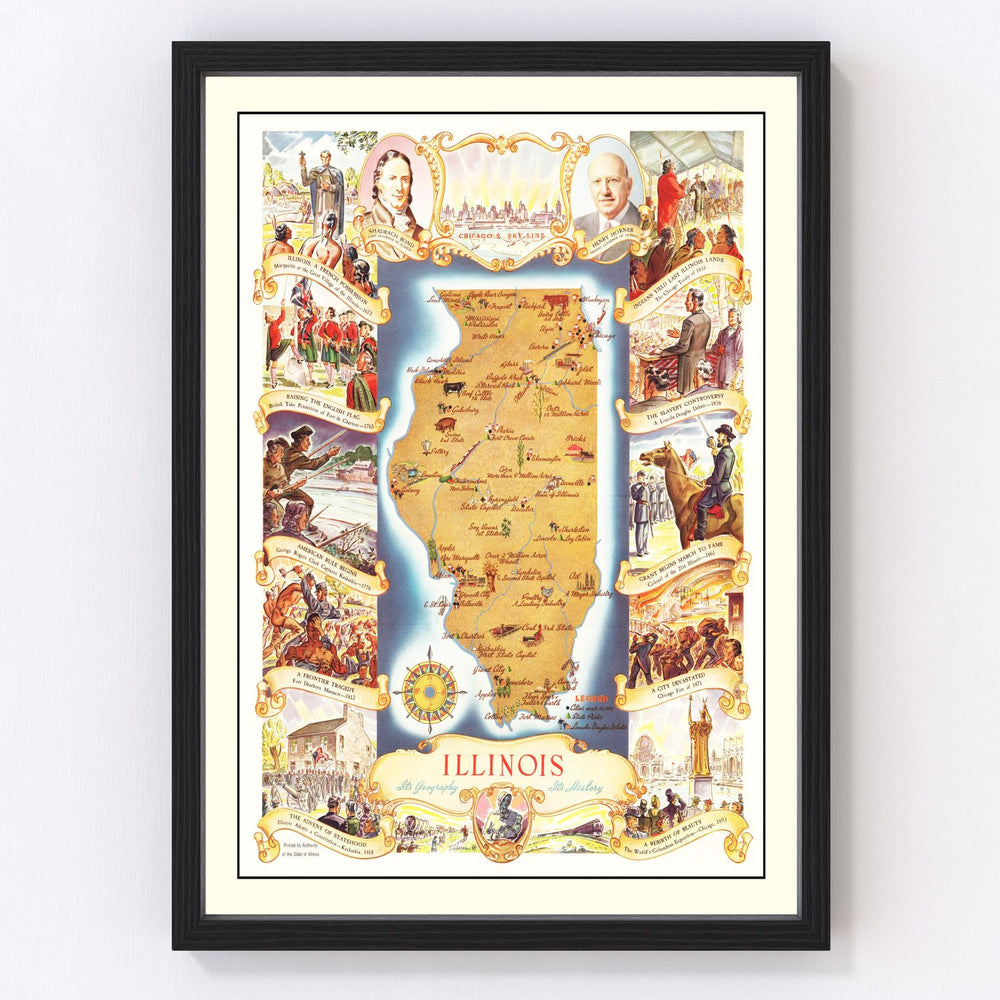 Illinois Vintage Map 1938