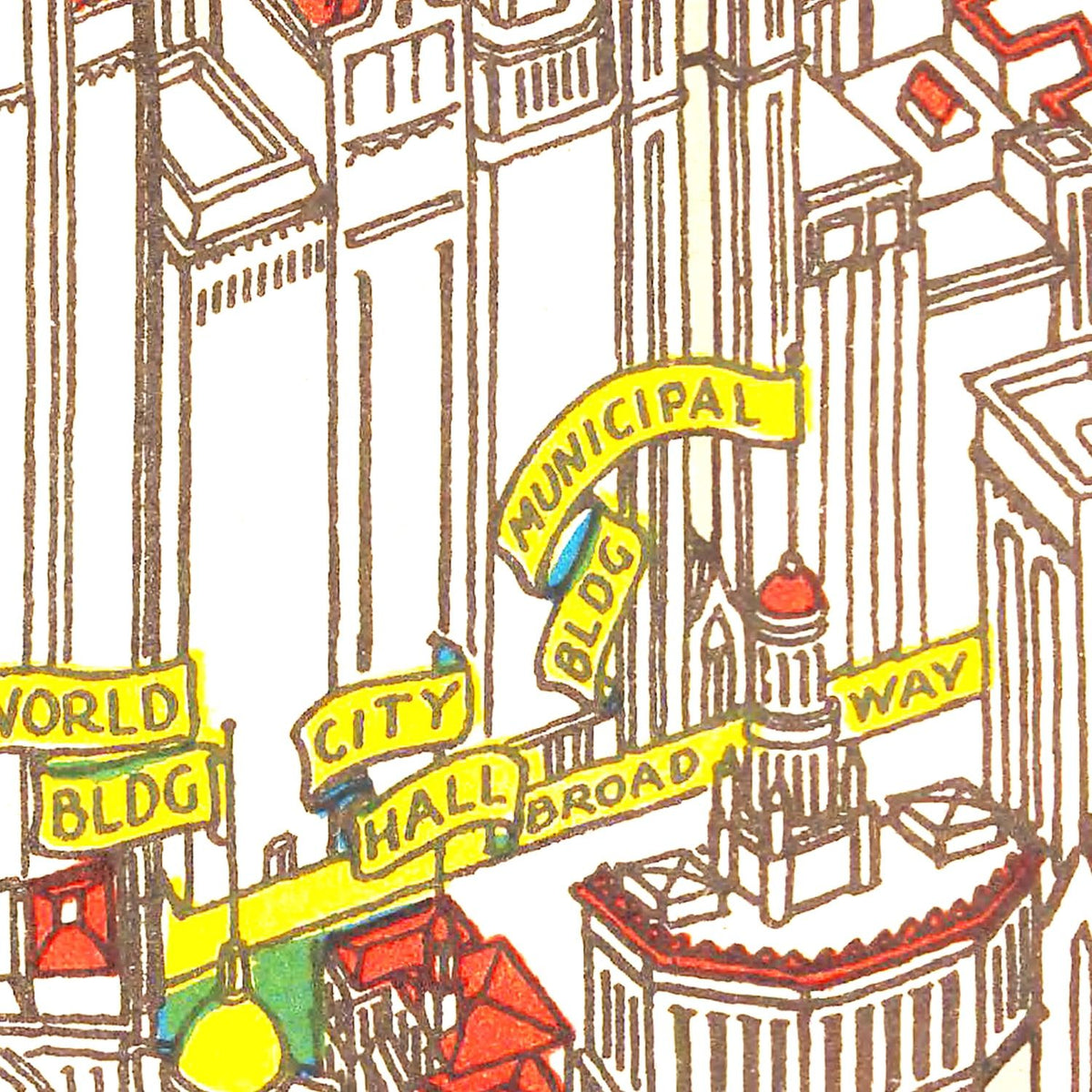 Restored historic details from the 1926 city map of Manhattan, New York