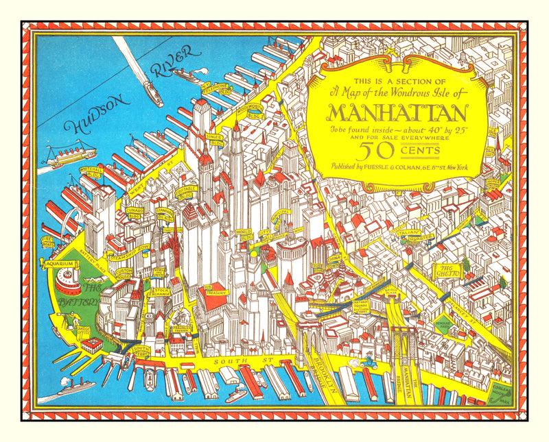 Size comparison using Vintage Map of Manhattan, New York 1926