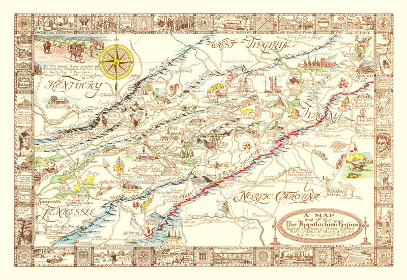 Size comparison using Vintage Map of Appalachia, 1950