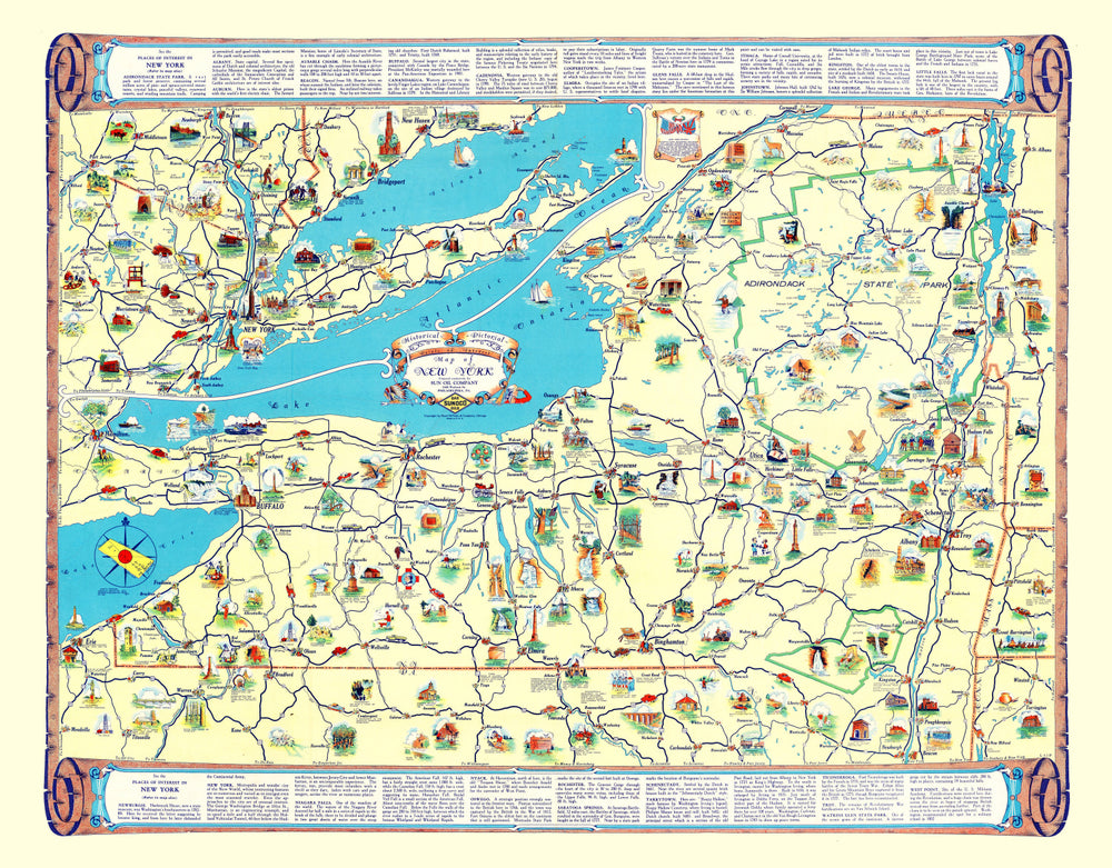 Vintage Map of New York 1934 print style example