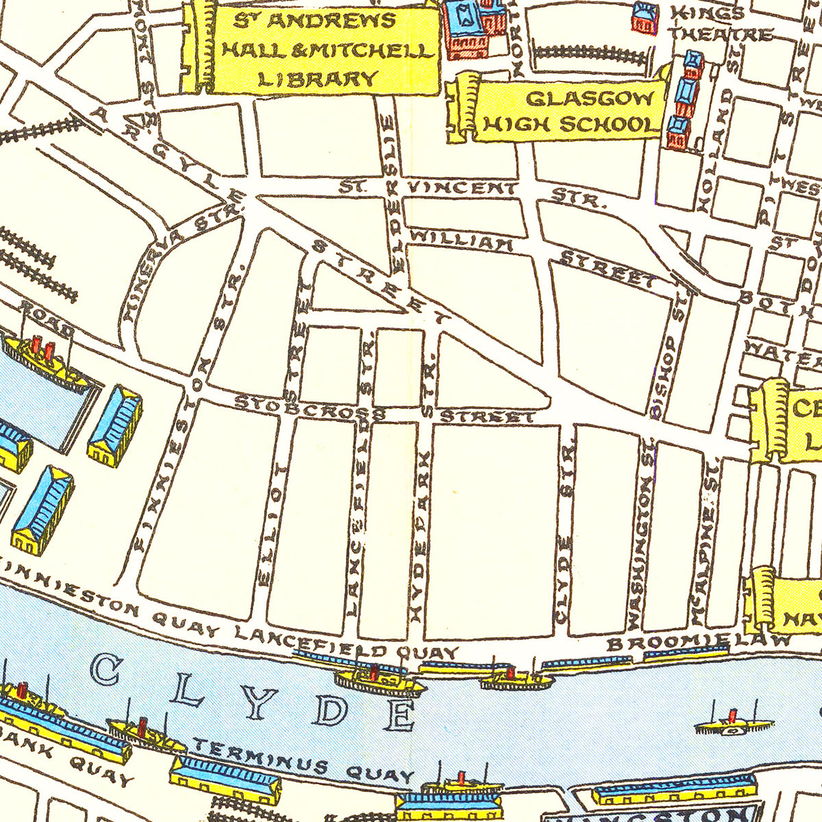 Restored historic details from the 1938 city map of Glasgow