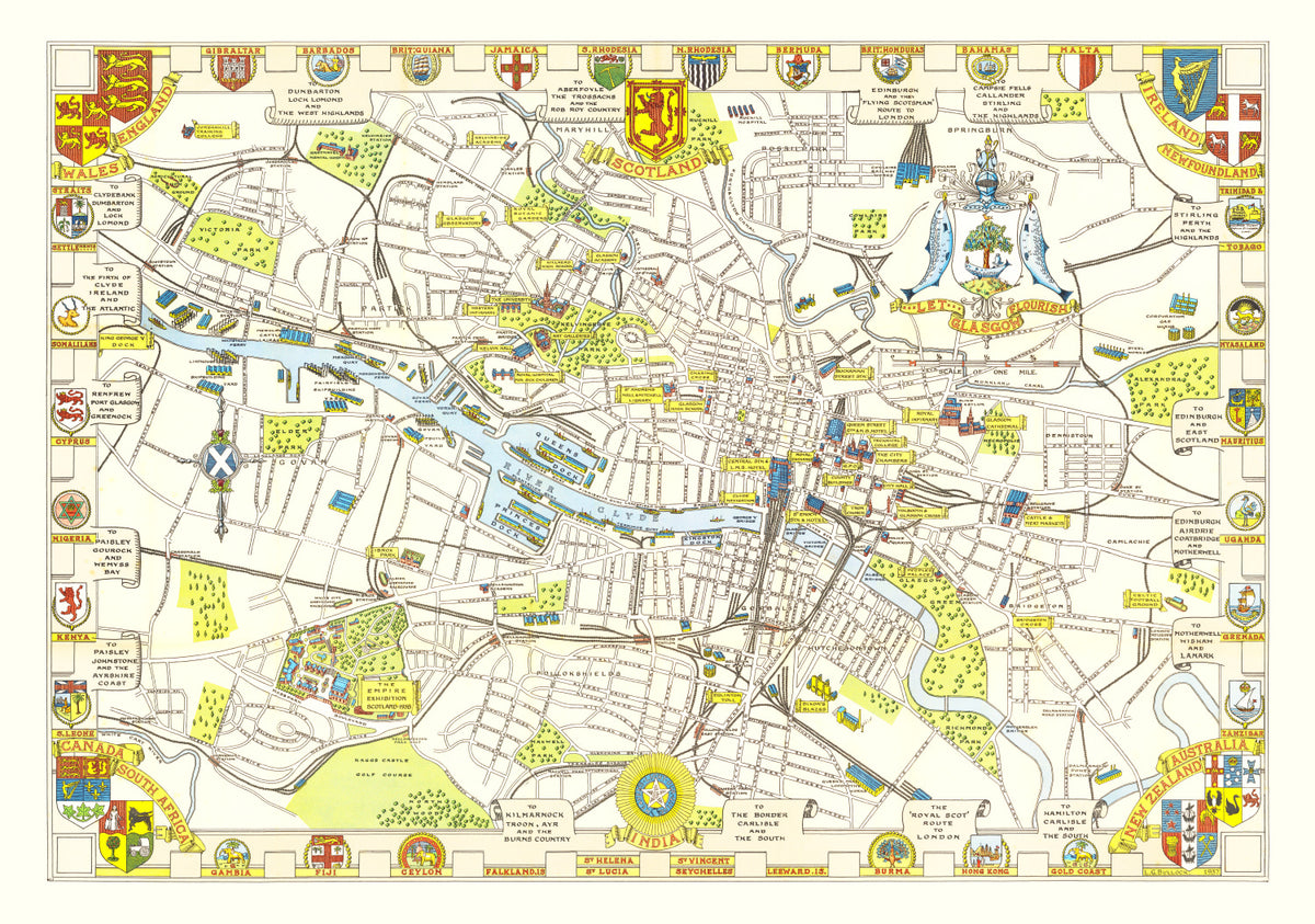 Preview of Vintage Map of Glasgow, Scotland 1938