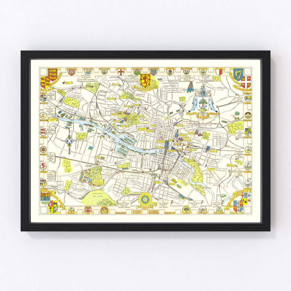 Glasgow Vintage Map 1938