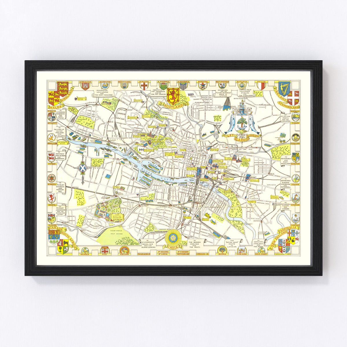 Glasgow Vintage Map 1938
