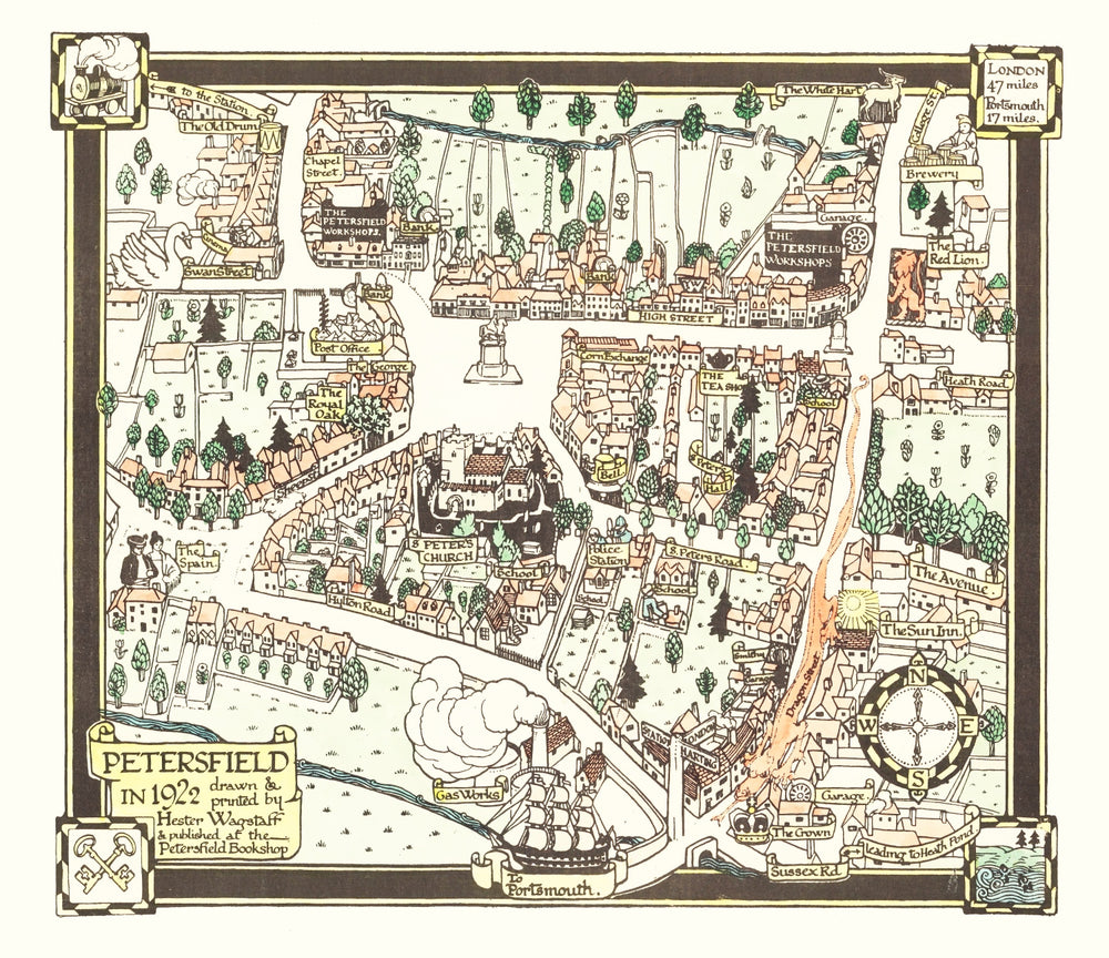 Vintage Map of Petersfield, England 1922 print style example