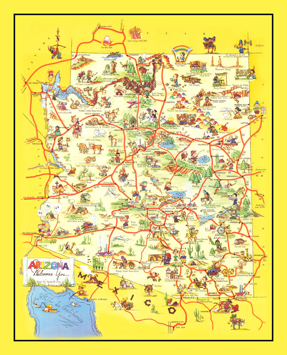 Vintage Map of Arizona 1942 print style example