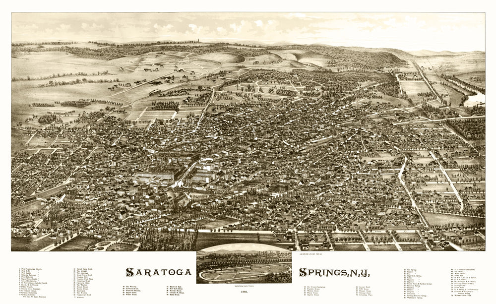 Vintage Map of Saratoga Springs, New York 1888 print style example