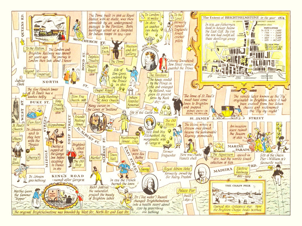 Vintage Map of Brighton, United Kingdom 1948 print style example