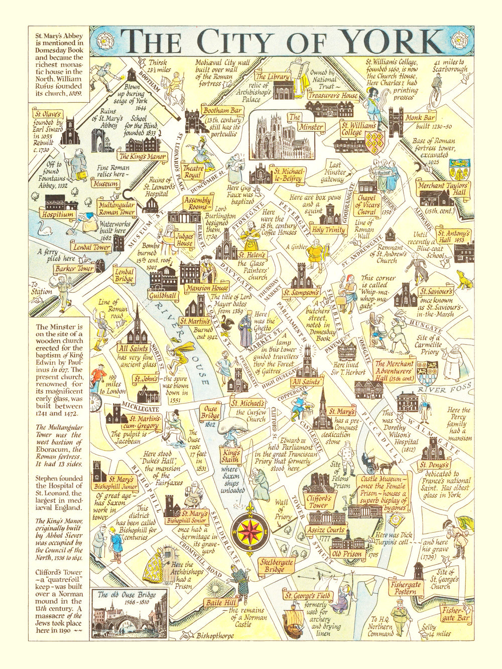 Vintage Map of York, England 1948 print style example