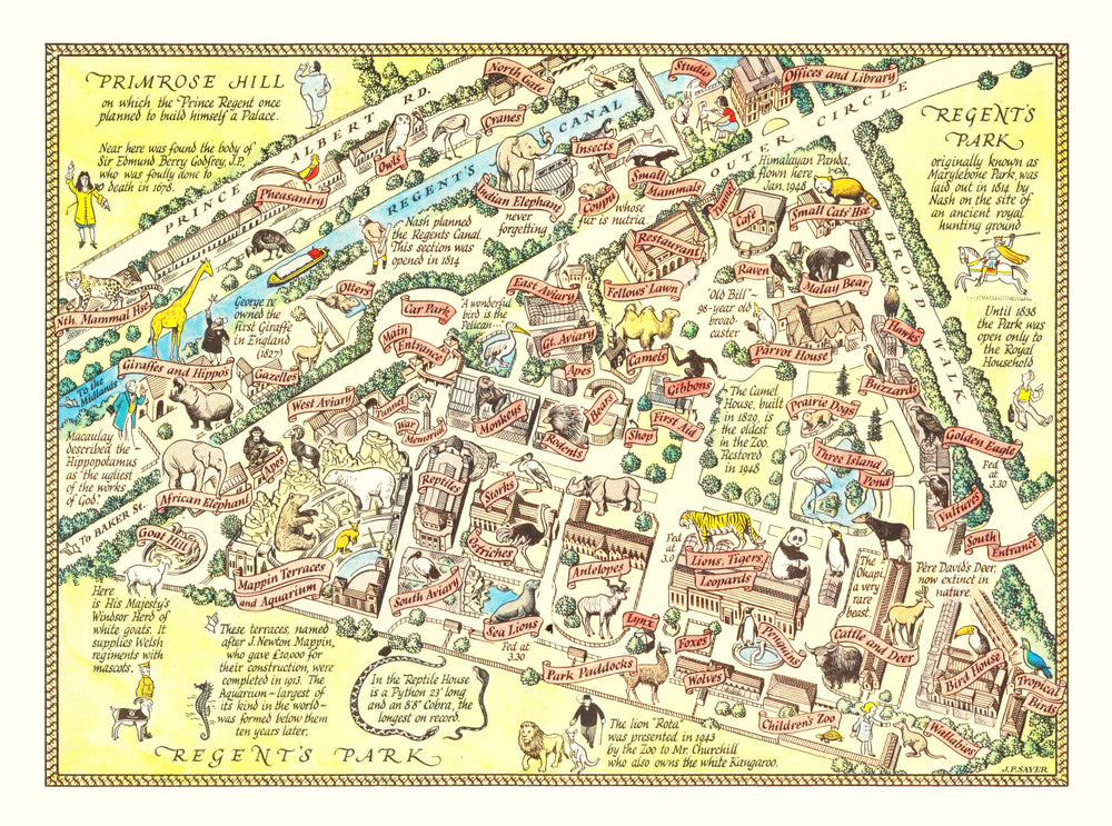 Vintage Map of Zoological Gardens Regent Park, 1947 print style example