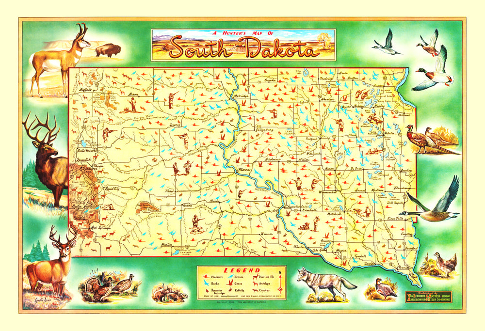 Vintage Map of South Dakota 1946 print style example