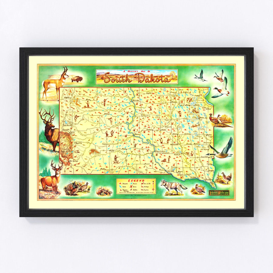 South Dakota Vintage Map 1946