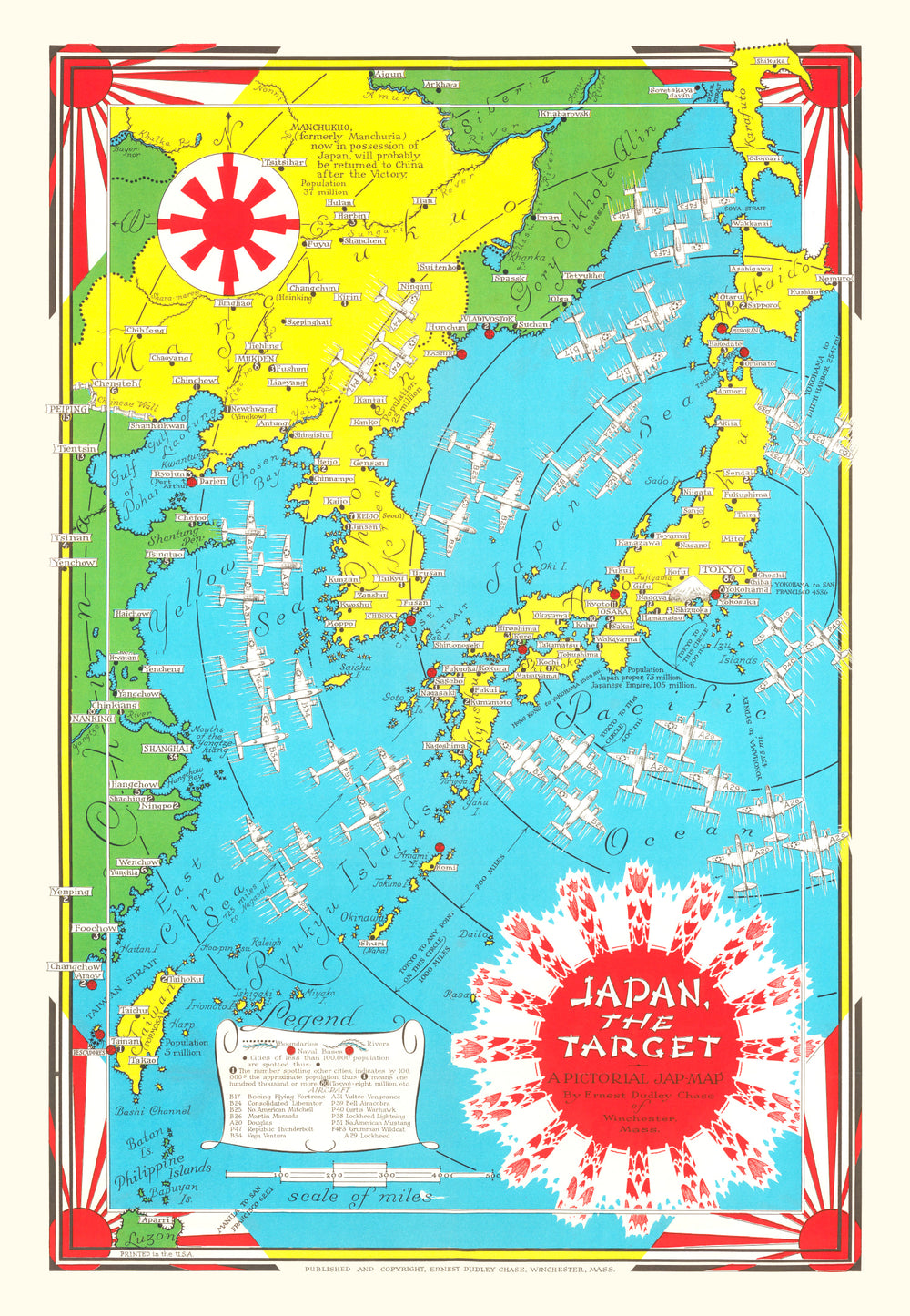 Vintage Military Map of Japan, 1944 print style example