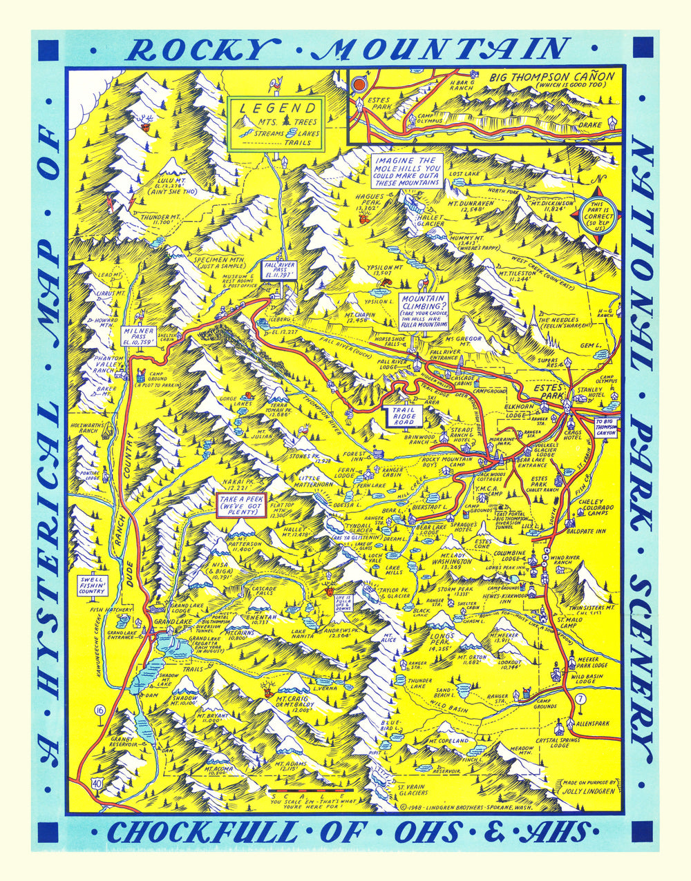 Vintage Map of Rocky Mountain National Park, 1948 print style example