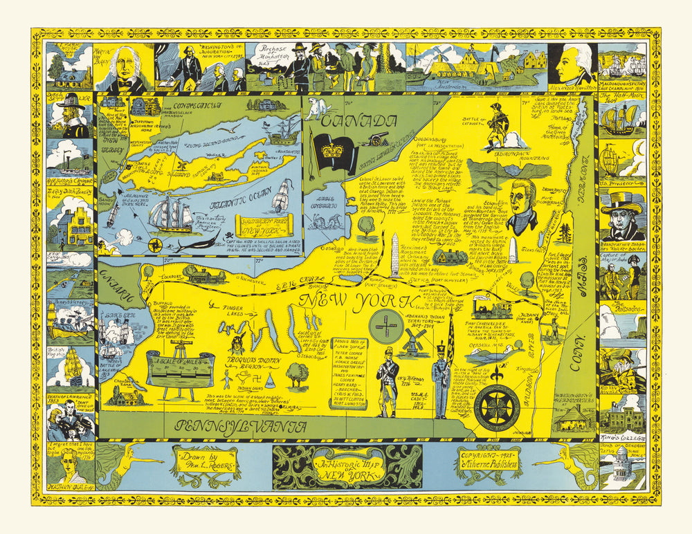 Vintage Map of New York 1928 print style example