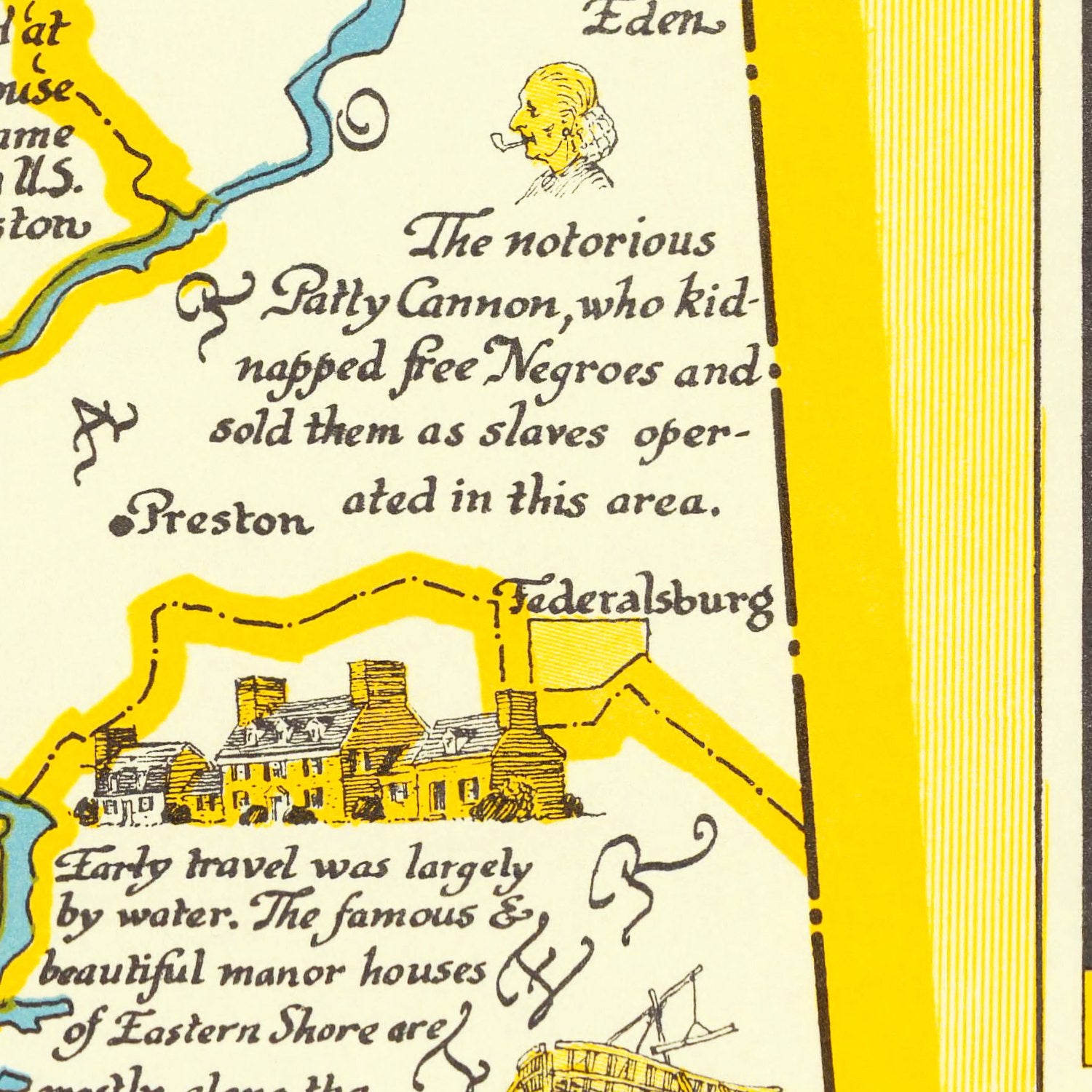 Restored historic details from the 1957 coastline map of County, Maryland