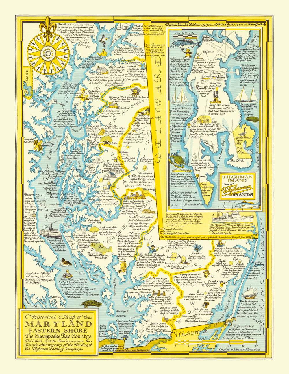 Vintage Map of Eastern Maryland Shore, 1957 print style example