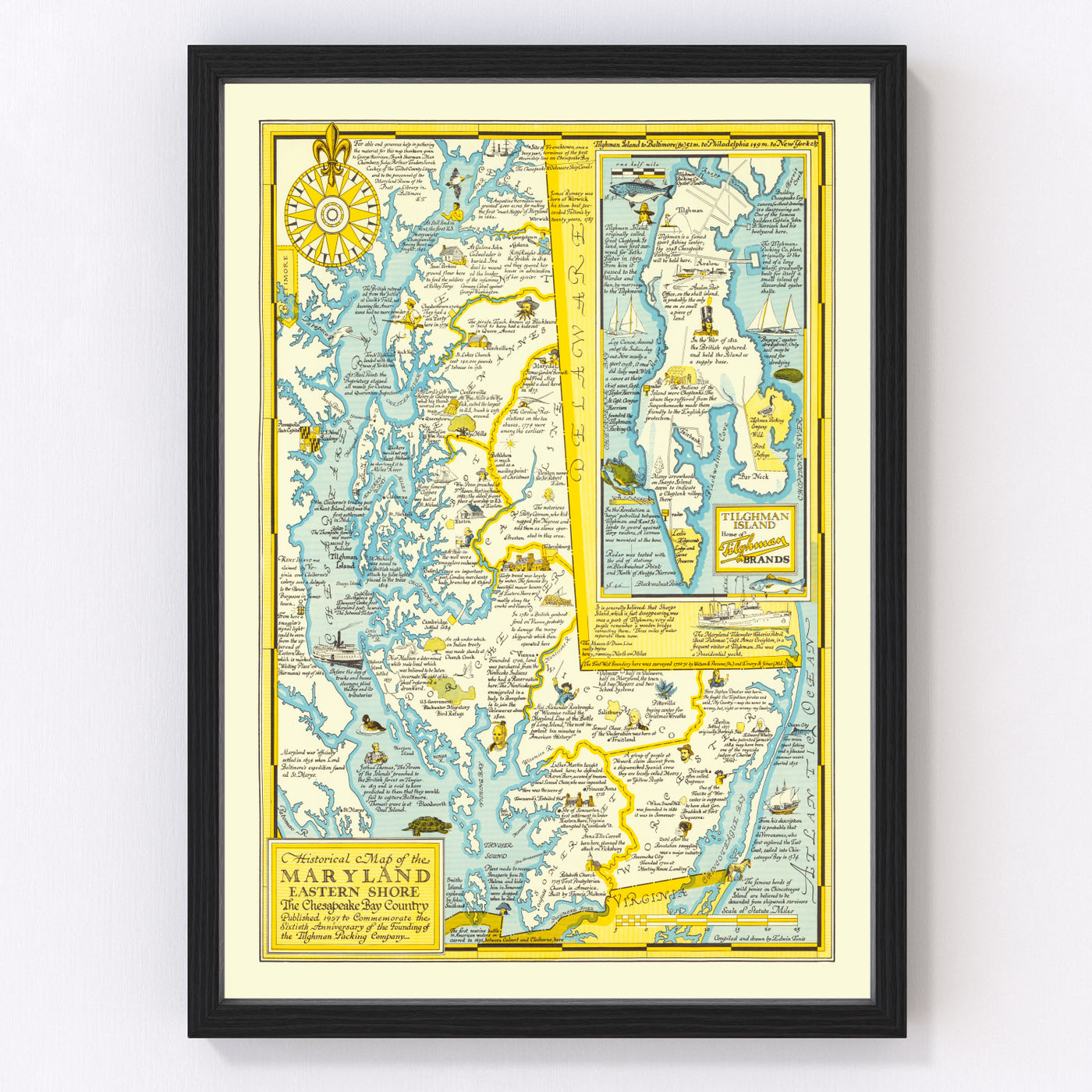 Eastern Maryland Shore Vintage Map 1957