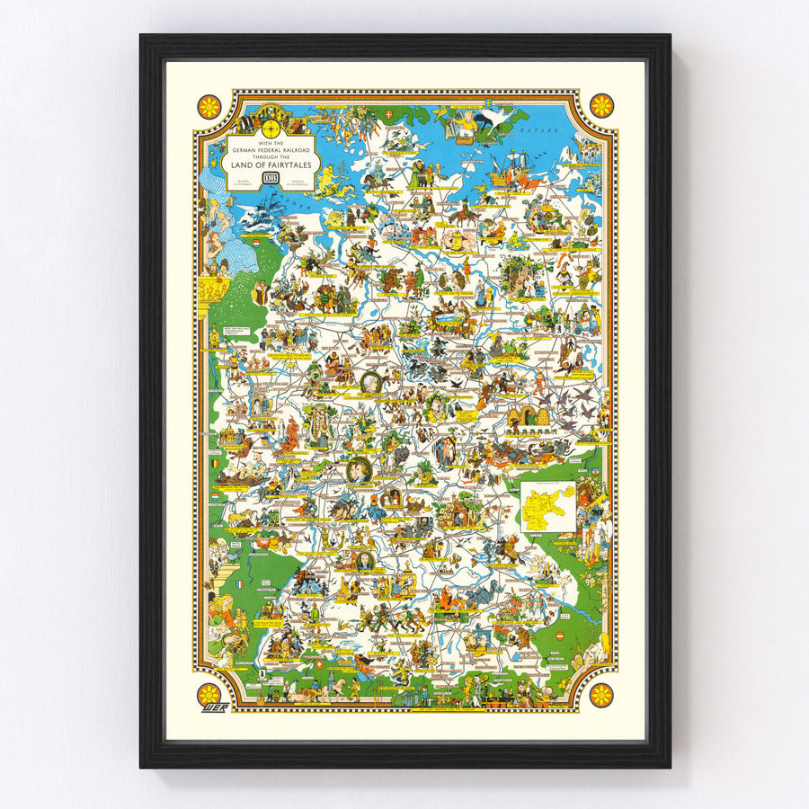 Vintage Fairy Tale Map of Germany, 1960