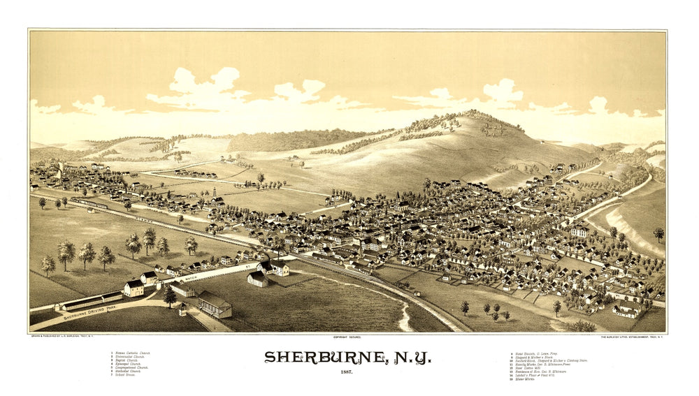 Vintage Map of Sherburne, New York 1887 print style example