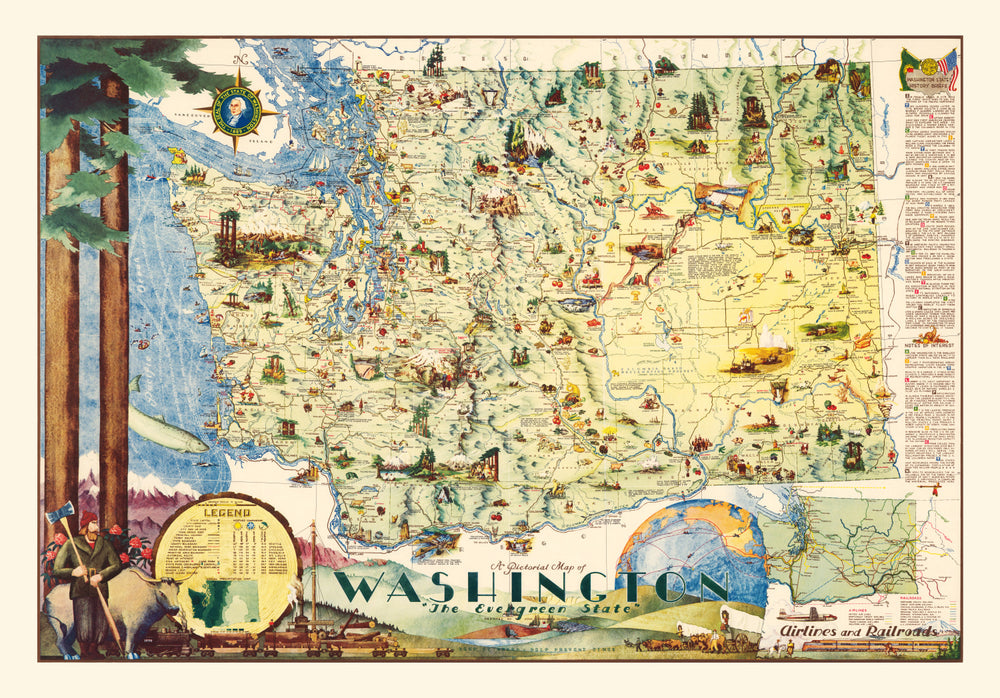 Vintage Map of Washington 1948 print style example