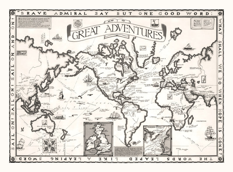 Size comparison using World Map of Great Adventures, 1928