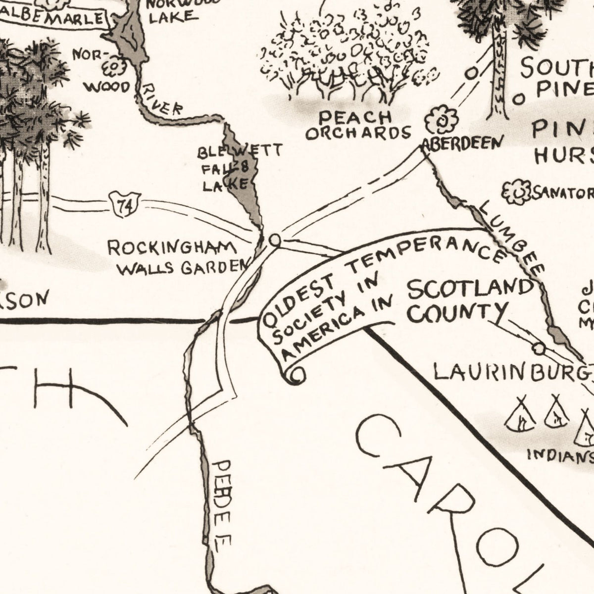 Restored historic details from the 1937 state map of County, North Carolina