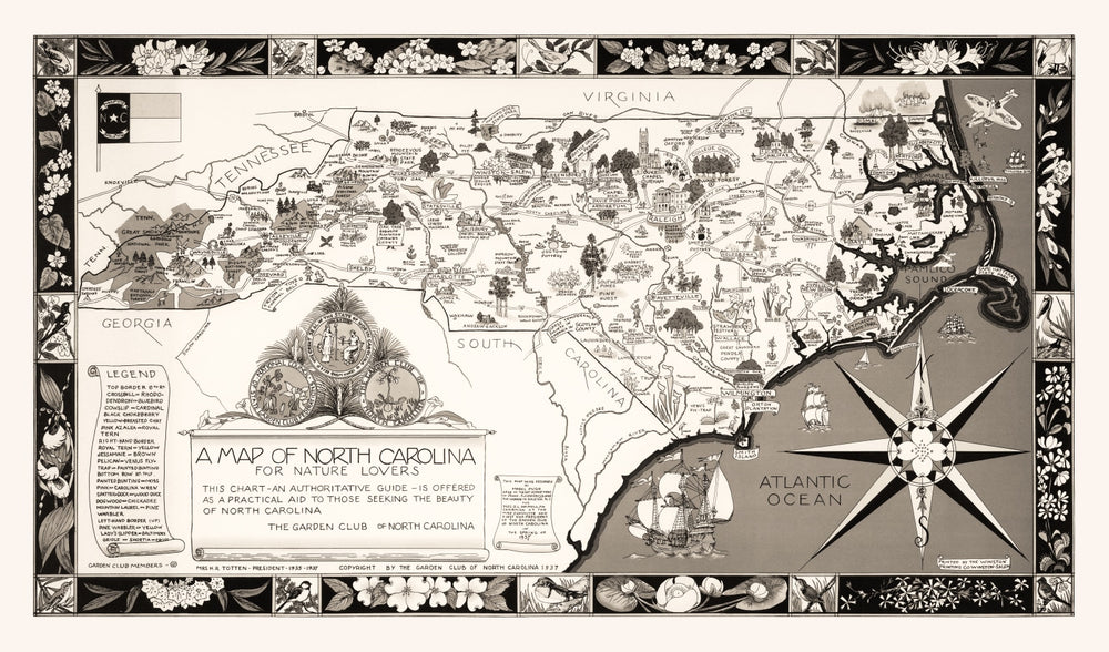 Vintage Map of North Carolina 1937 print style example